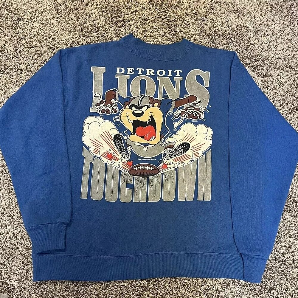 1990 Detroit Lions Crewneck Taz Looney Tunes Sweatshirt Unisex Men Women